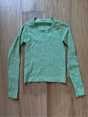 Lululemon Green Striped Long-Sleeve Race Length Swiftly Tee